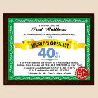 World's Greatest 40th Birthday Personalized Plaque